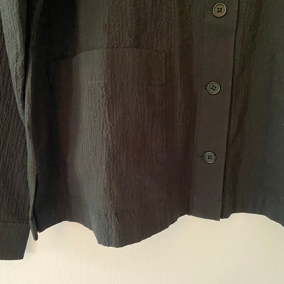 Eileen Fisher Women's XS Black Crepe Button Down Jacket Cotton Mandarin Collar - Picture 5 of 10